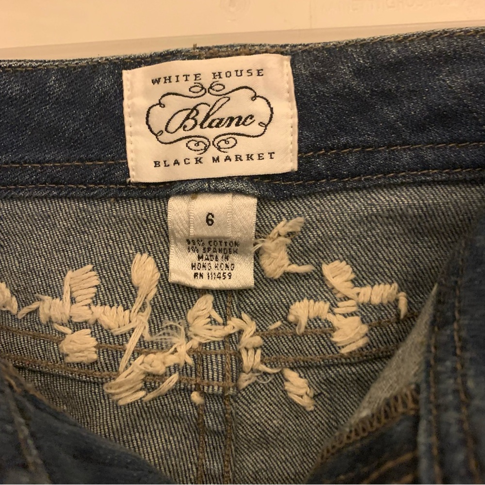 Jean shorts: White House Black Market Blue Denim with White Embroidery - Picture 6 of 6